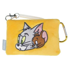 Japan Tom and Jerry Fluffy Pass Case Card Holder & Coil Spring - Tom & Jerry : Face Yellow