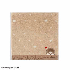 Japan Monchhichi Mini Towel Jacquard Handkerchief - Monchhichi-kun : Dot Heart Light Brown