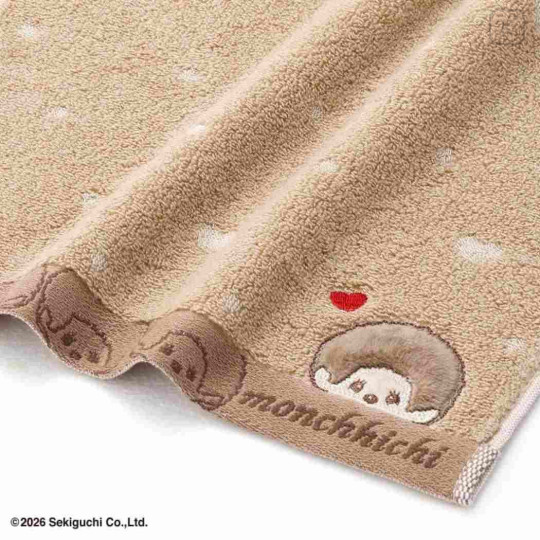 Japan Monchhichi Mini Towel Jacquard Handkerchief - Monchhichi-kun : Dot Heart Light Brown - 2