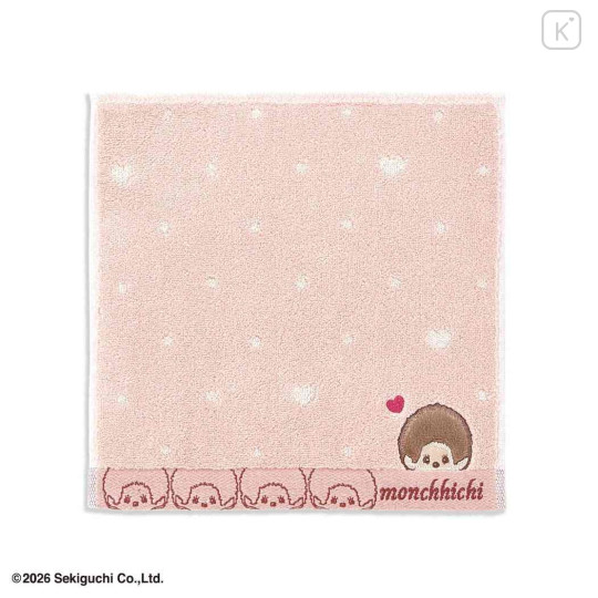 Japan Monchhichi Mini Towel Jacquard Handkerchief - Monchhichi-kun : Dot Heart Light Pink - 1