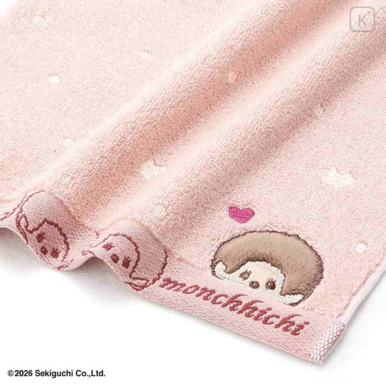 Japan Monchhichi Mini Towel Jacquard Handkerchief - Monchhichi-kun : Dot Heart Light Pink - 2