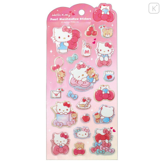 Japan Sanrio Pearl Marshmallow Sticker - Hello Kitty : Tight Ribbon - 1