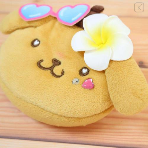 Japan Sanrio Face-Shaped Pouch with Carabiner - Pompompurin : Heart Eyes Summer Tan Sunburned Swimsuit Gal - 4