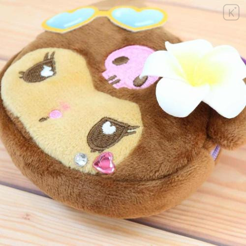 Japan Sanrio Face-shaped Pouch with Carabiner - Kuromi : Heart Eyes Summer Tan Sunburned Swimsuit Gal - 4