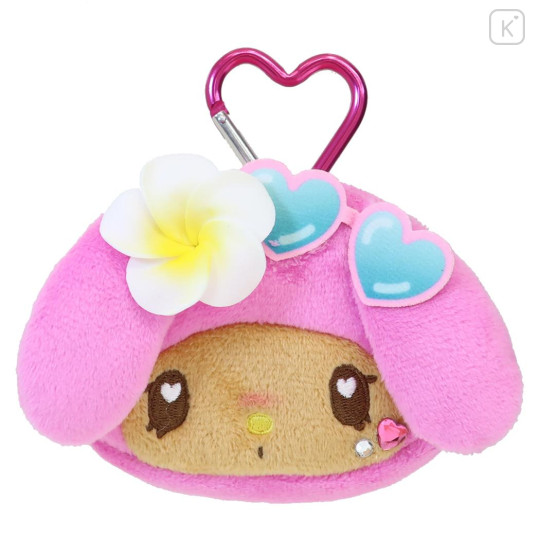 Japan Sanrio Face-Shaped Pouch with Carabiner - My Melody : Heart Eyes Summer Tan Sunburned Swimsuit Gal - 1