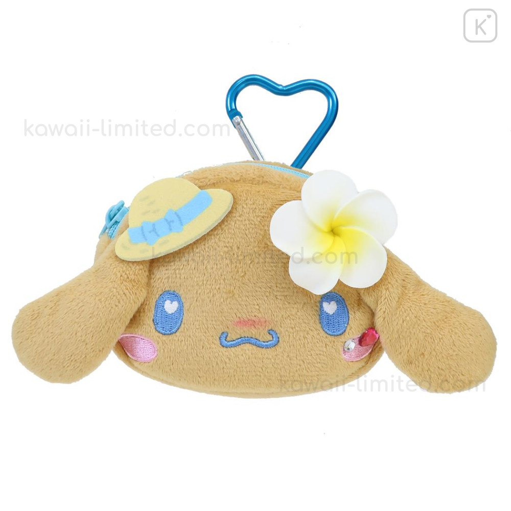 Japan Sanrio Face-shaped Pouch with Carabiner - Cinnamoroll