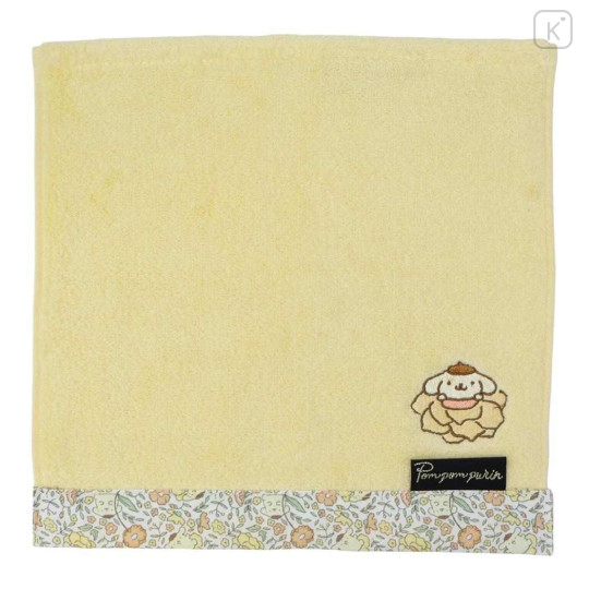 Japan Sanrio Mini Towel Jacquard Handkerchief - Pompompurin : Thumbelina Flower - 1