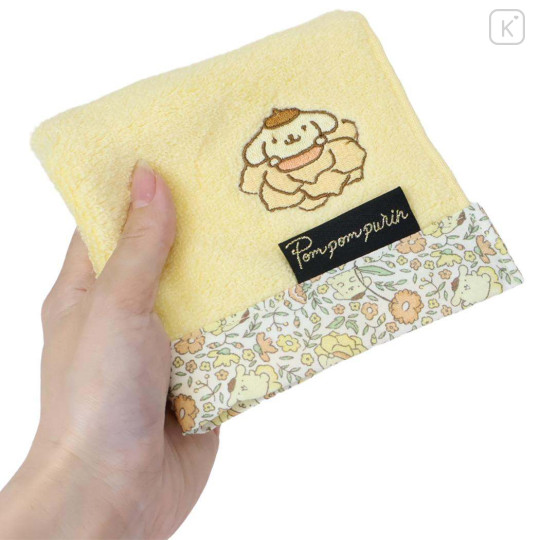 Japan Sanrio Mini Towel Jacquard Handkerchief - Pompompurin : Thumbelina Flower - 3