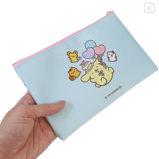 Japan Sanrio Flat Pouch - Pompompurin : 30th Anniversary Happy Birthday Party Friends Balloon Blue - 2