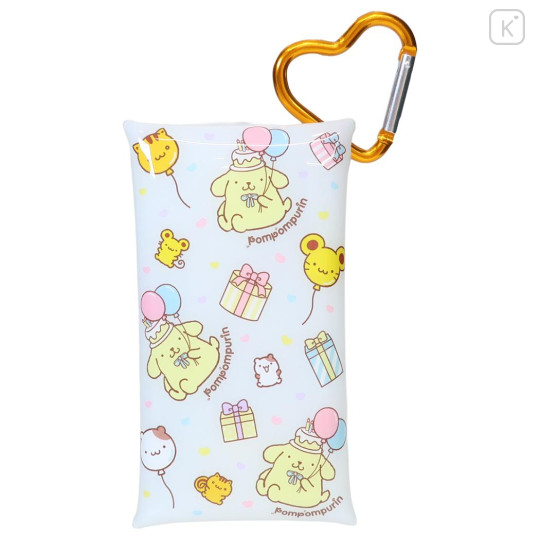 Japan Sanrio Clear Multi Case with Carabiner (S) - Pompompurin : 30th Anniversary Happy Birthday Party Friends Balloon - 1