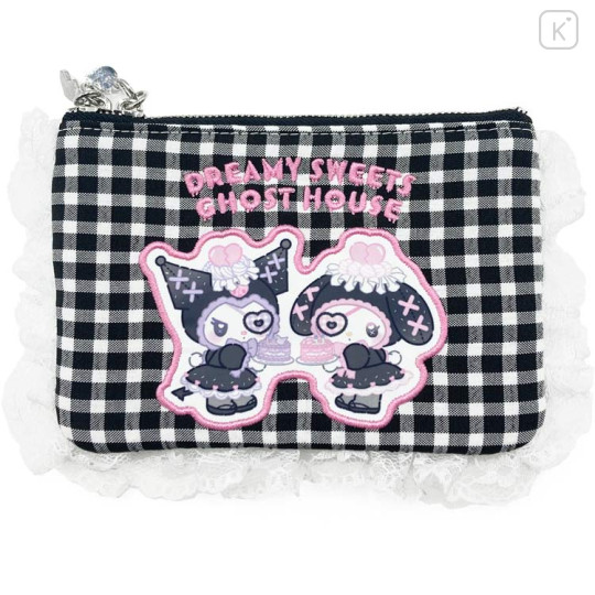 Japan Sanrio Gingham Tissue Pouch - Kuromi & My Melody : Dreamy Sweets Ghost House - 1