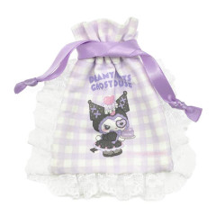 Japan Sanrio Gingham Mini Drawstring Bag - Kuromi : Dreamy Sweets Ghost House