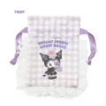 Japan Sanrio Gingham Mini Drawstring Bag - Kuromi : Dreamy Sweets Ghost House - 2