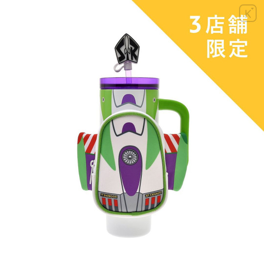 Japan Disney Store Water Bottle with Straw Cap and Pouch - Buzz Lightyear : Body - 1