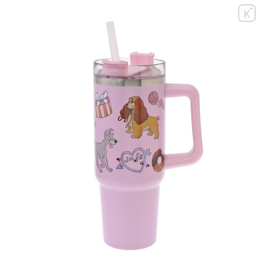 Japan Disney Store Stainless Steel Tumbler with Straw - Lady and the Tramp - 1