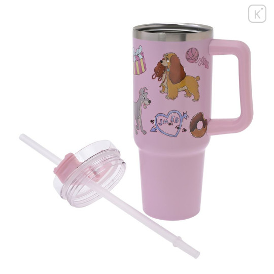Japan Disney Store Stainless Steel Tumbler with Straw - Lady and the Tramp - 4