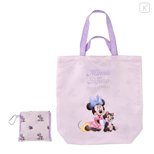 Japan Disney Store Eco Bag with Carabiner - Figaro & Minnie : Watercolor - 1