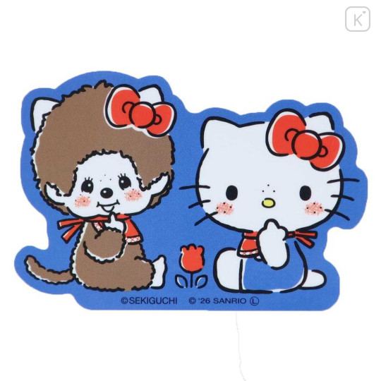 Japan Monchhichi × Sanrio Vinyl Sticker - Hello Kitty & Monchhichi-chan : Bib Blue - 1