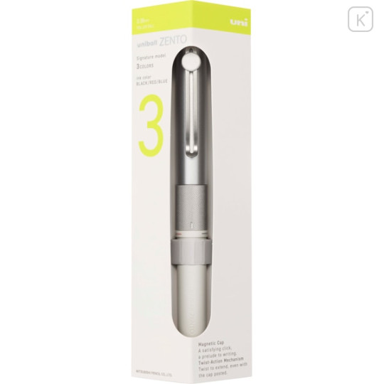 Japan Uni-ball Zento Signature 3 Color Multi Rollerball Pen - 0.38cm Silver - 1