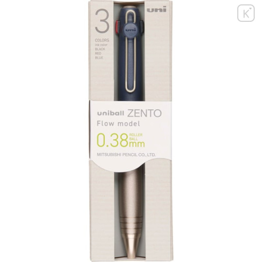 Japan Uni-ball Zento Flow 3 Color Multi Rollerball Pen - 0.38mm Blast Navy - 1