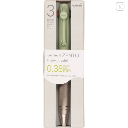 Japan Uni-ball Zento Flow 3 Color Multi Rollerball Pen - 0.38mm Hairline Green - 1