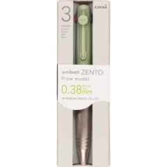 Japan Uni-ball Zento Flow 3 Color Multi Rollerball Pen - 0.38mm Hairline Green