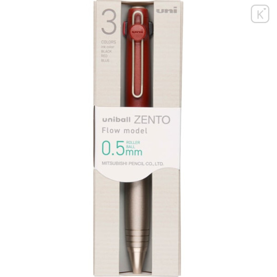Japan Uni-ball Zento Flow 3 Color Multi Rollerball Pen - 0.5mm Blast Burgundy - 1