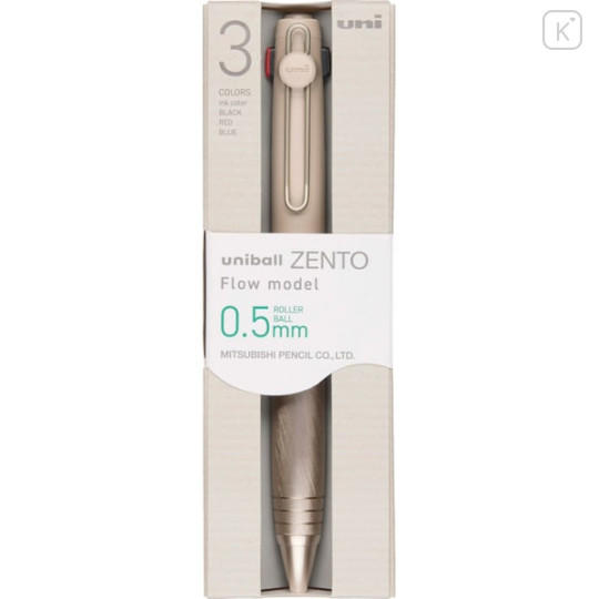 Japan Uni-ball Zento Flow 3 Color Multi Rollerball Pen - 0.5mm Hairline Beige - 1