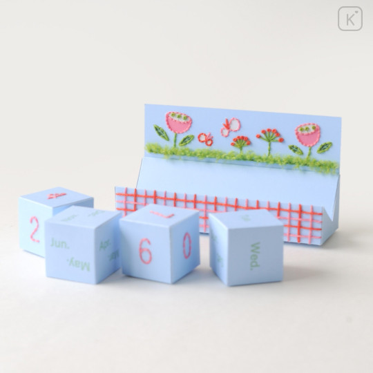 Japan Hamanaka Yarn Embroidery Kit - Dice Calendar with Pink Flowers - 3