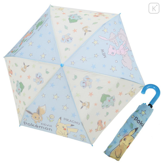 Japan Pokemon Folding Umbrella - Eevee & Mew & Pikachu : Light Blue Star - 1