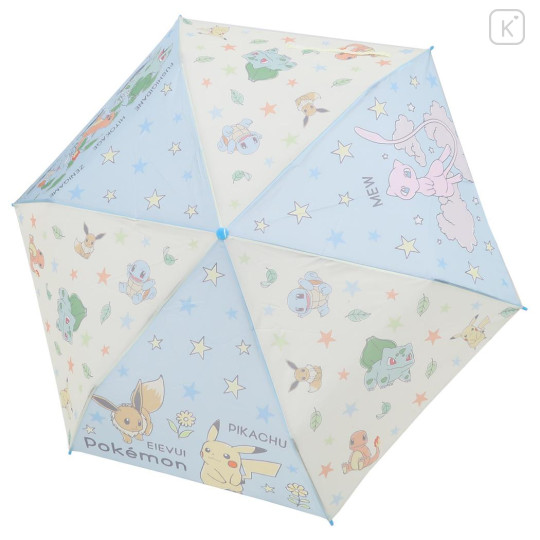 Japan Pokemon Folding Umbrella - Eevee & Mew & Pikachu : Light Blue Star - 2