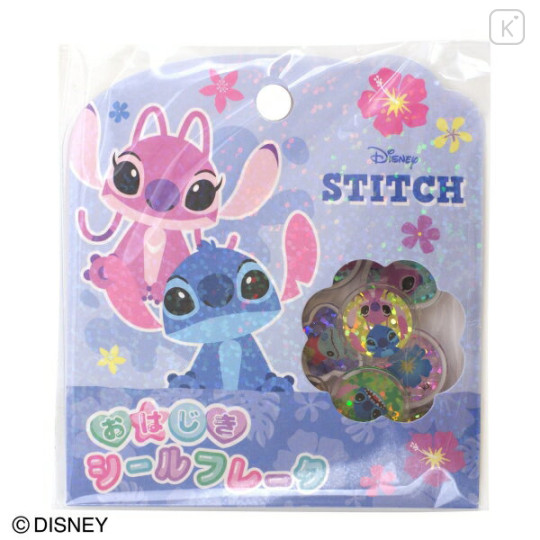 Japan Disney Sparkly Marble Sticker Flakes - Angel & Stitch - 1
