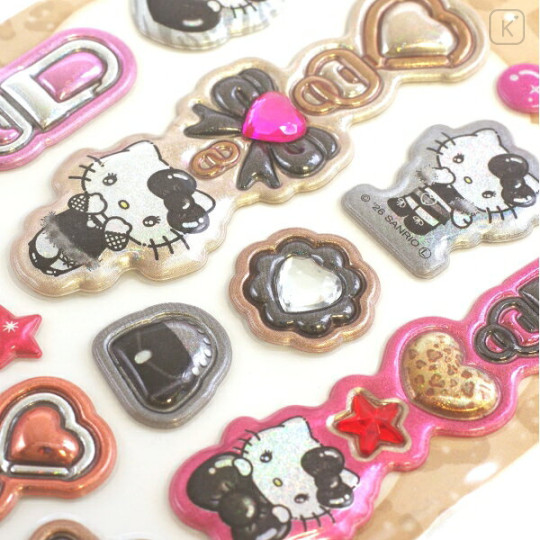 Japan Sanrio Puffy Glitter Charm Sticker - Hello Kitty : Black Ribbon - 2