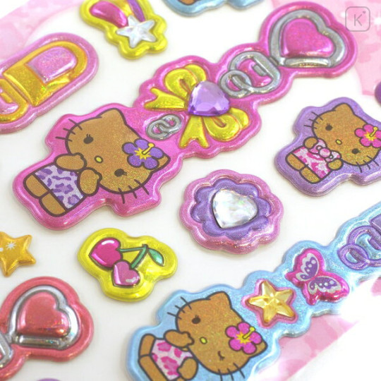 Japan Sanrio Puffy Glitter Charm Sticker - Hello Kitty : Leopard Mode - 2