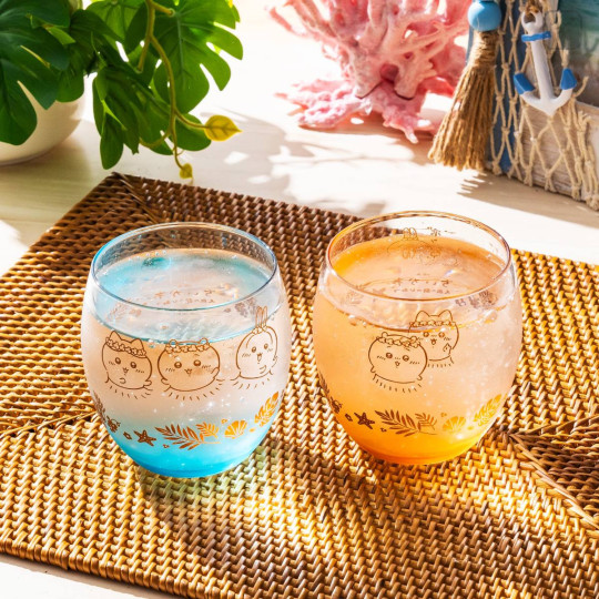 Japan Chiikawa Swinging Glass Tumbler - Chiikawa & Hachiware & Usagi : Chiikawa Movie The Secret of Mermaid Island Cocoon Orange - 2