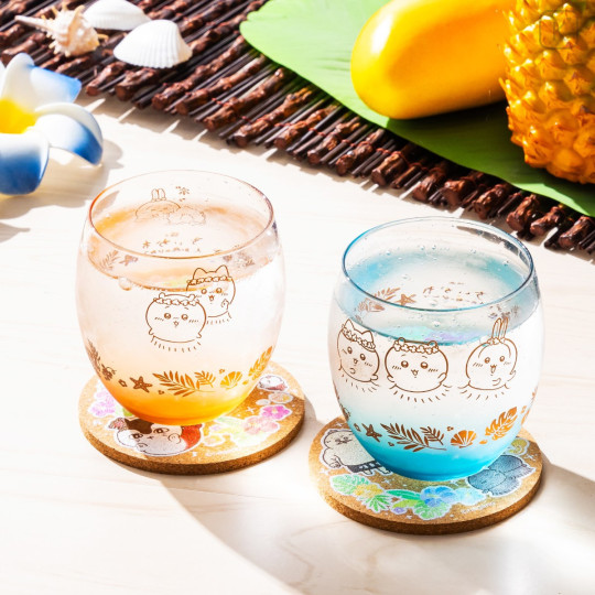 Japan Chiikawa Swinging Glass Tumbler - Chiikawa & Hachiware & Usagi : Chiikawa Movie The Secret of Mermaid Island Cocoon Orange - 3