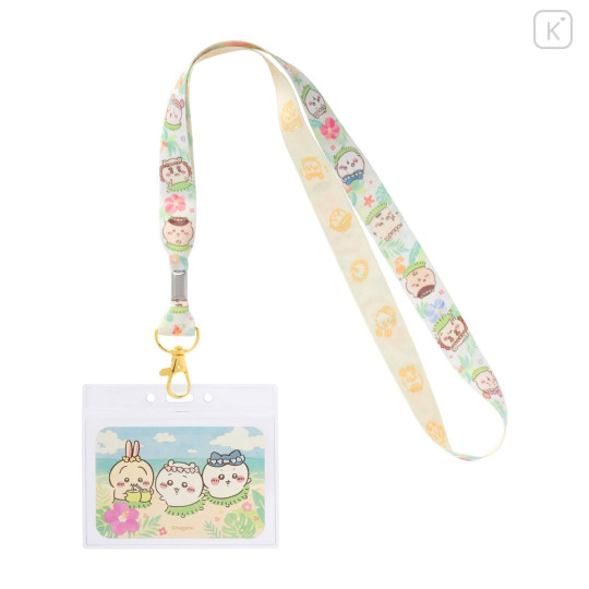 Japan Chiikawa Pass Case Card Holder with Neck Strap - Hachiware & Usagi : Chiikawa Movie The Secret of Mermaid Island Tropical - 1