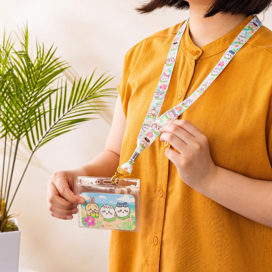 Japan Chiikawa Pass Case Card Holder with Neck Strap - Hachiware & Usagi : Chiikawa Movie The Secret of Mermaid Island Tropical - 2