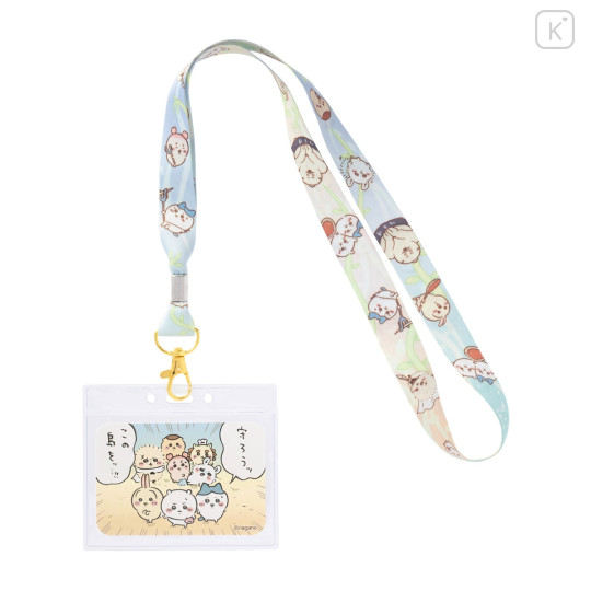 Japan Chiikawa Pass Case Card Holder with Neck Strap - Chiikawa : Chiikawa Movie The Secret of Mermaid Island Everyone - 1