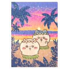 Japan Chiikawa A4 Hologram Clear File - Chiikawa & Hachiware : Chiikawa Movie The Secret of Mermaid Island Sunset