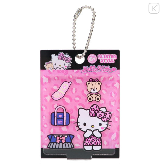 Japan Sanrio Blister Acrylic Keychain - Hello Kitty & Tiny Chum : Blistaz Pack Gal Art Big Ribbon Leopard - 1