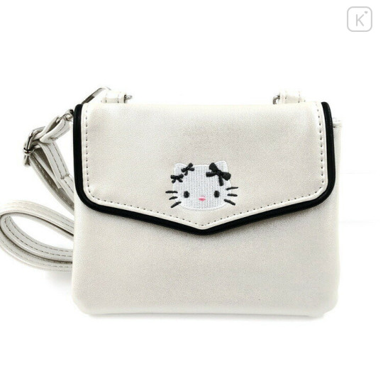 Japan Sanrio Mini Pouch with Shoulder Strap - Hello Kitty : Monotone Ribbon - 1