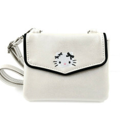 Japan Sanrio Mini Pouch with Shoulder Strap - Hello Kitty : Monotone Ribbon