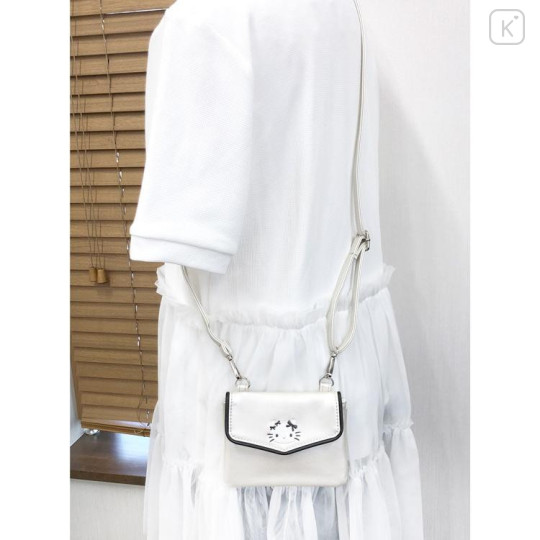 Japan Sanrio Mini Pouch with Shoulder Strap - Hello Kitty : Monotone Ribbon - 4