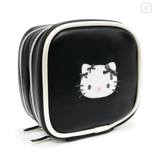 Japan Sanrio Square Pouch - Hello Kitty : Monotone Ribbon Black - 1