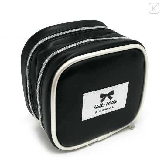 Japan Sanrio Square Pouch - Hello Kitty : Monotone Ribbon Black - 2