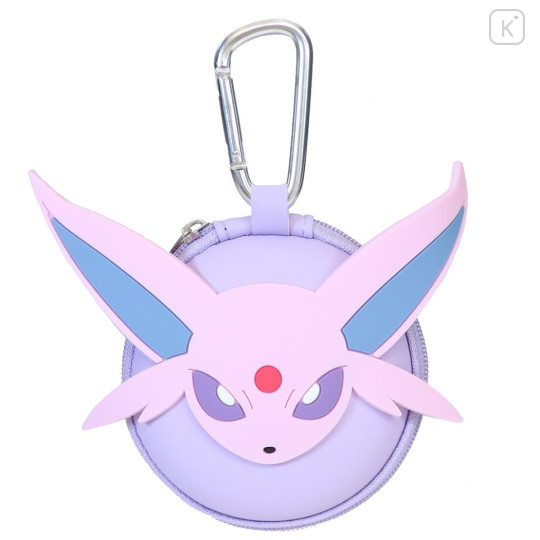 Japan Pokemon Mini Round Accessory Pouch with Carabiner - Espeon : Face Light Purple - 1