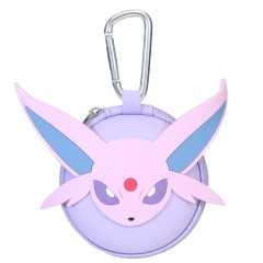 Japan Pokemon Mini Round Accessory Pouch with Carabiner - Espeon : Face Light Purple
