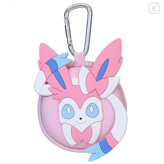 Japan Pokemon Mini Round Accessory Pouch with Carabiner - Sylveon : Face Pink - 1