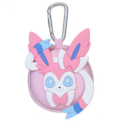 Japan Pokemon Mini Round Accessory Pouch with Carabiner - Sylveon : Face Pink